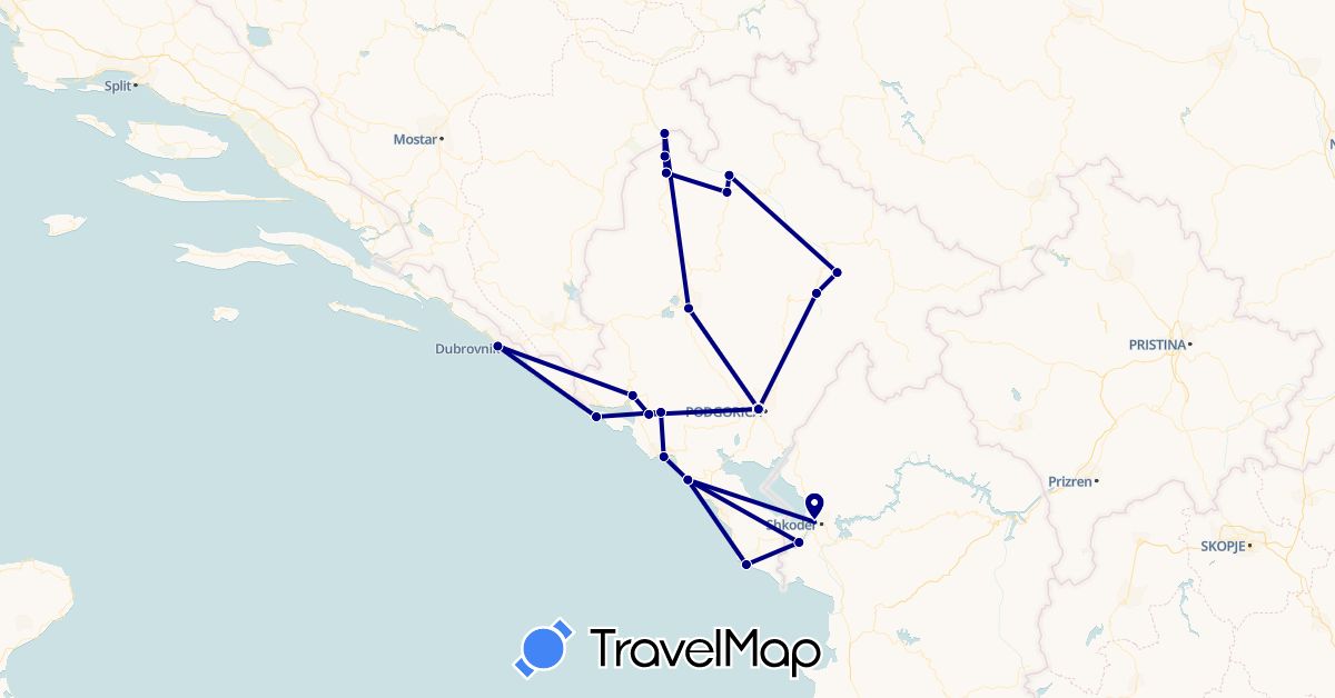 TravelMap itinerary: driving in Albania, Croatia, Montenegro (Europe)